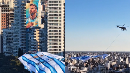   [VIDEO] Camiseta gigante de Messi sobrevoló Rosario tras paso de Argentina a semis 